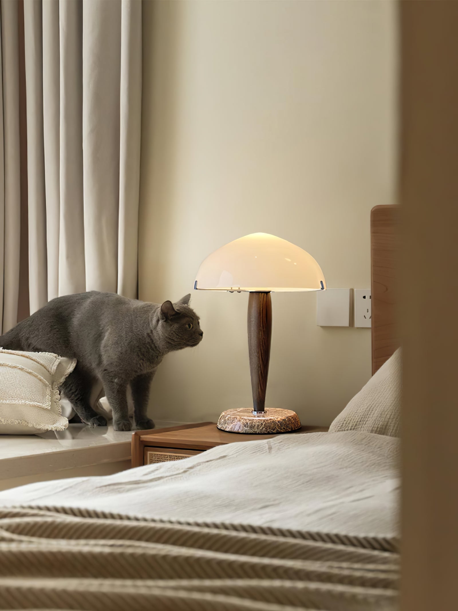 Scandi Walnut Dome Table Lamp - Cueteks