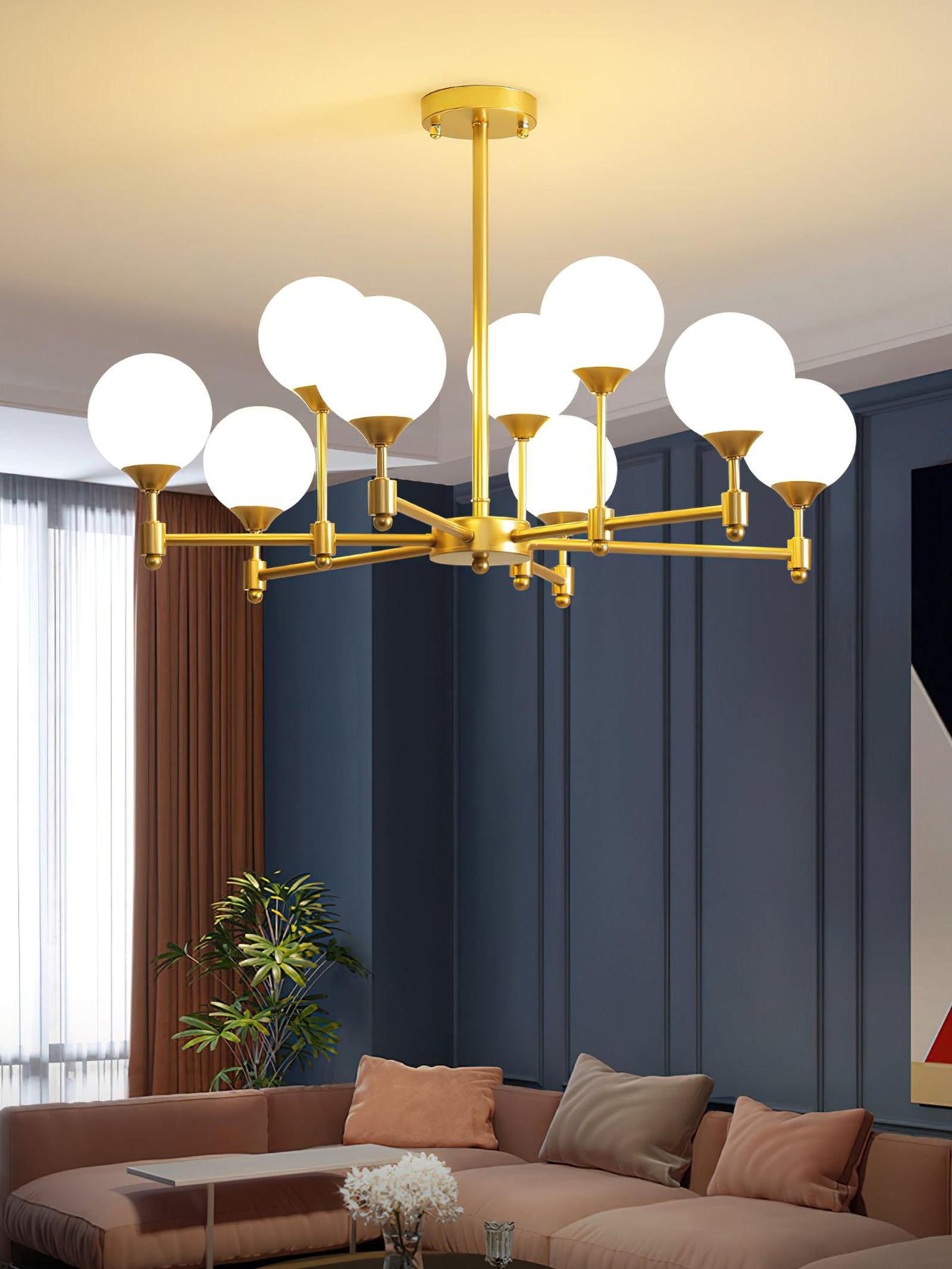 Brass Globe Mid-Century Modern Chandelier - Cueteks