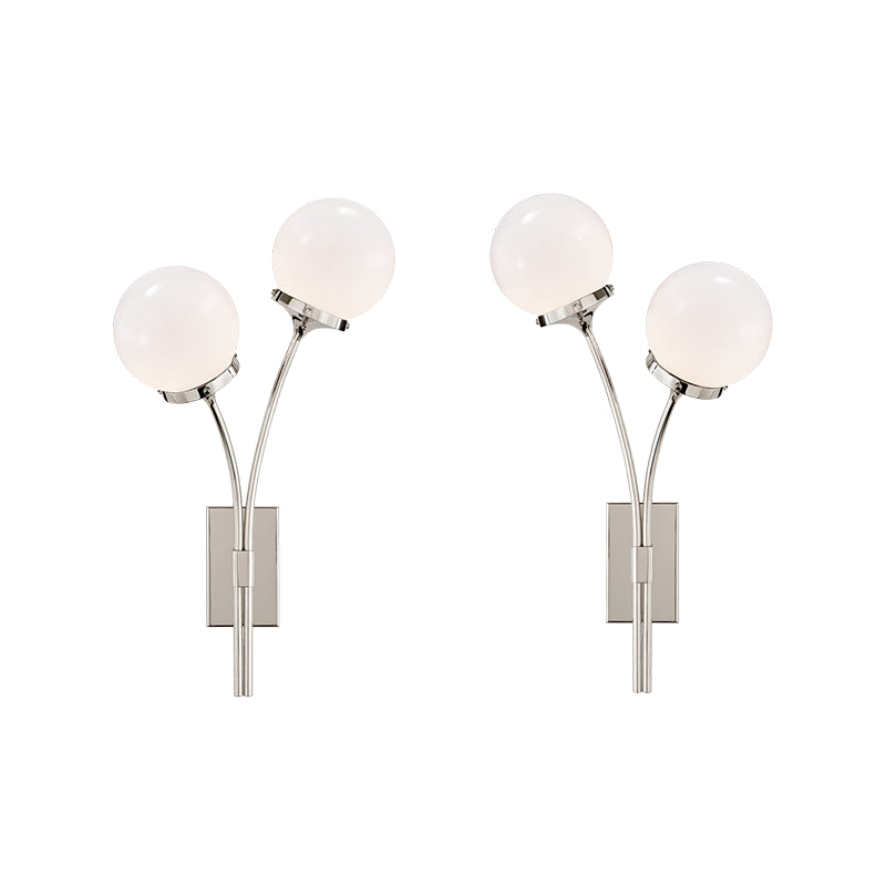 Polished Nickel White Glass left-and-right sconce set