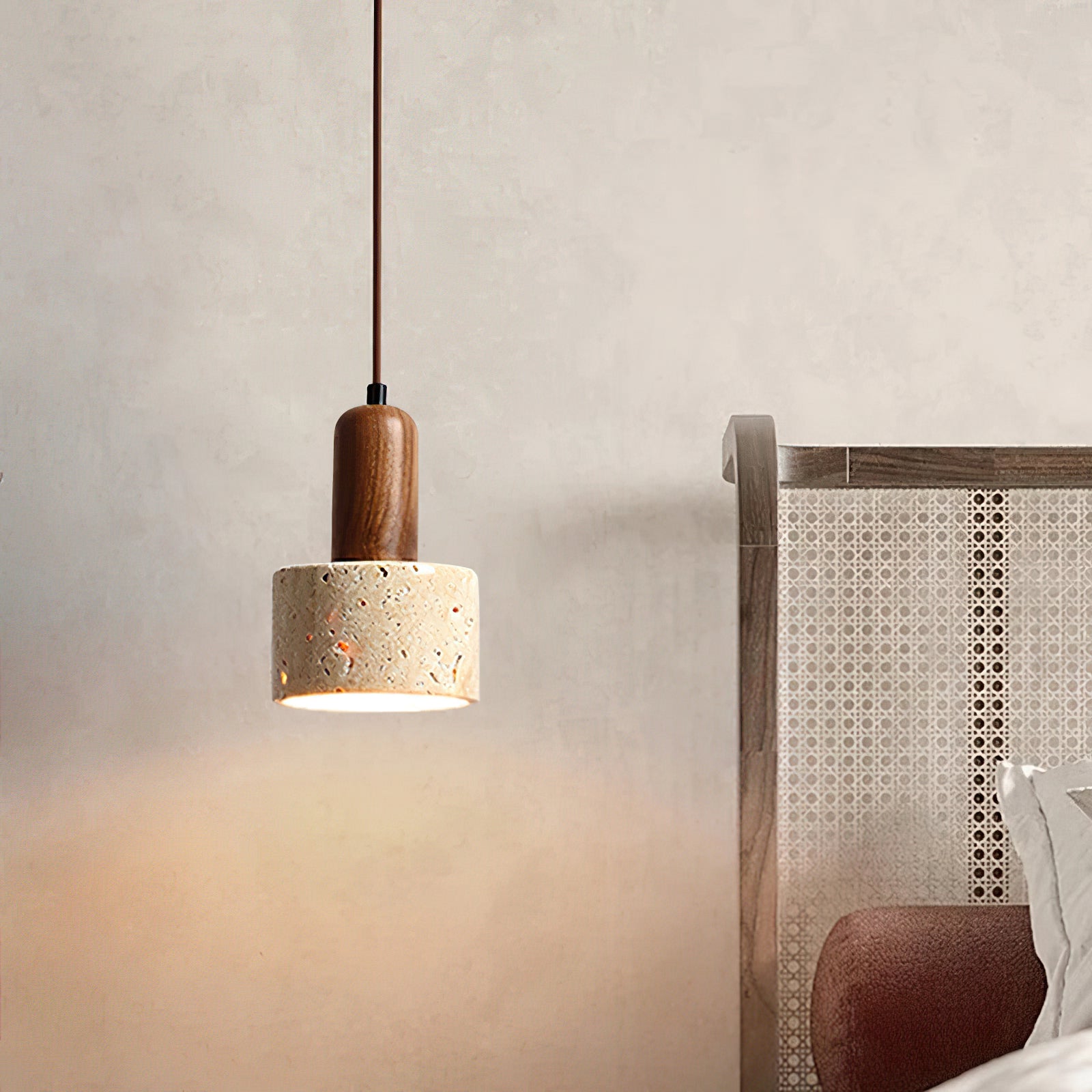 Natural Travertine Cylinder Pendant Light - Cueteks