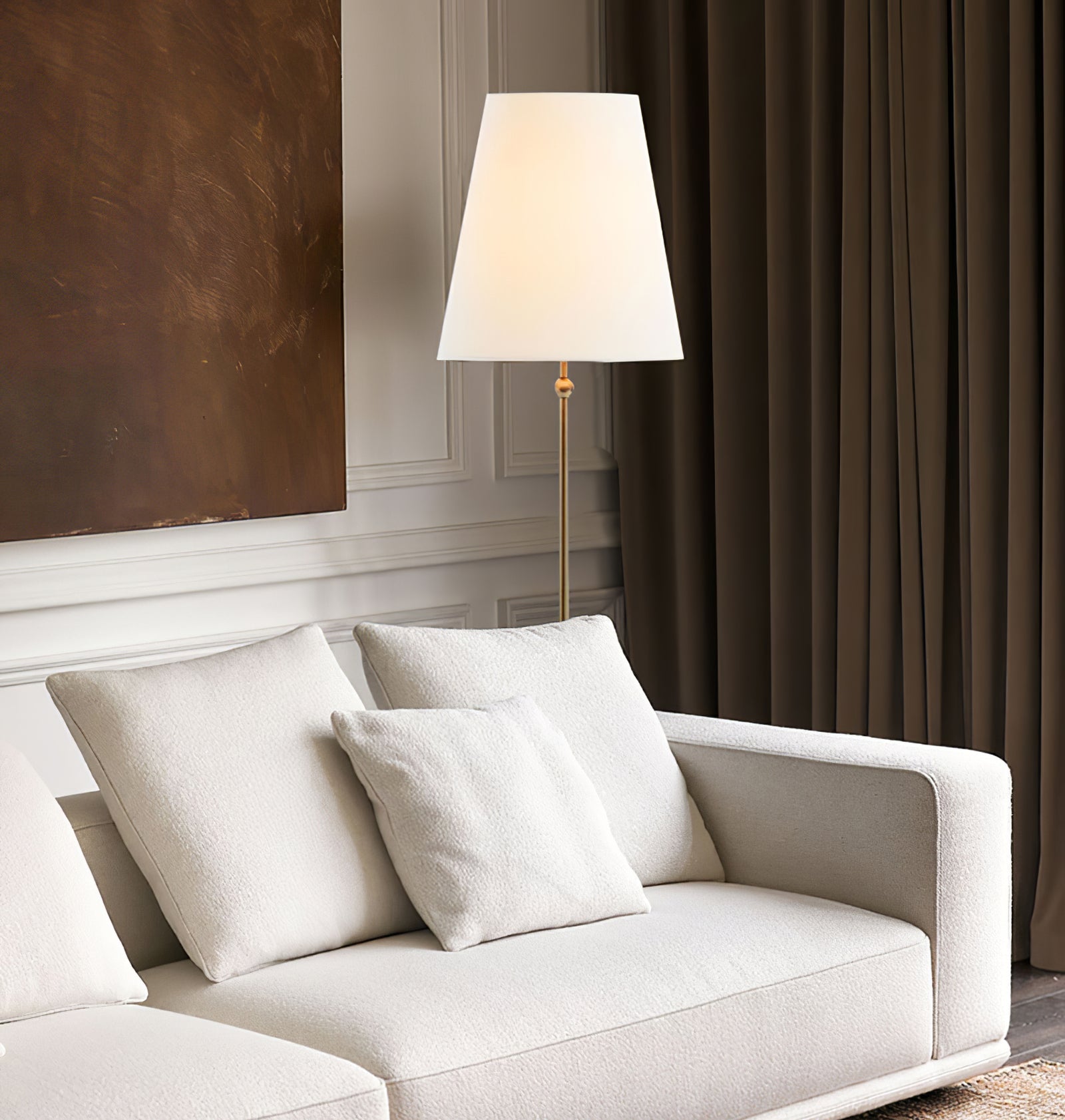 Minimalist Brass Floor Lamp with Fabric Shade - Cueteks