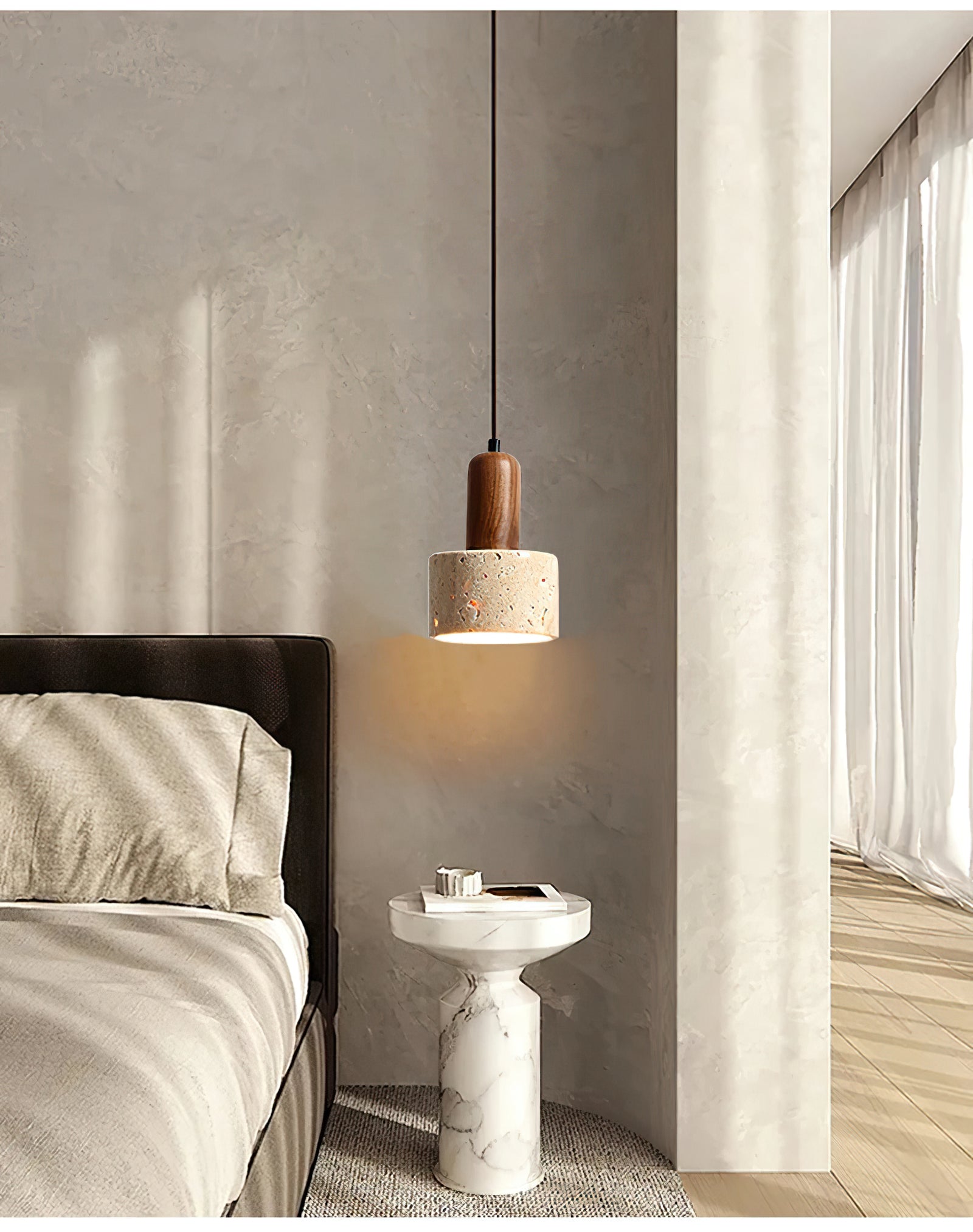 Natural Travertine Cylinder Pendant Light - Cueteks