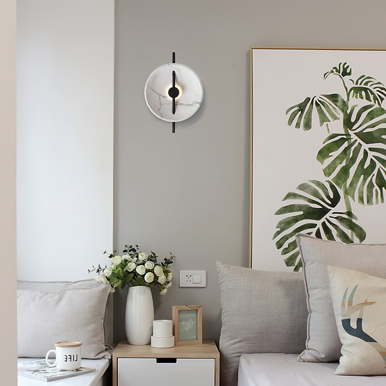 Contemporary Resin Round Marble Wall Light - Cueteks