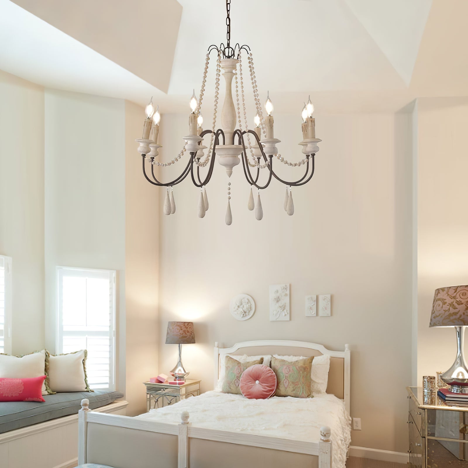 Rustic Beaded Candle Chandelier - Cueteks