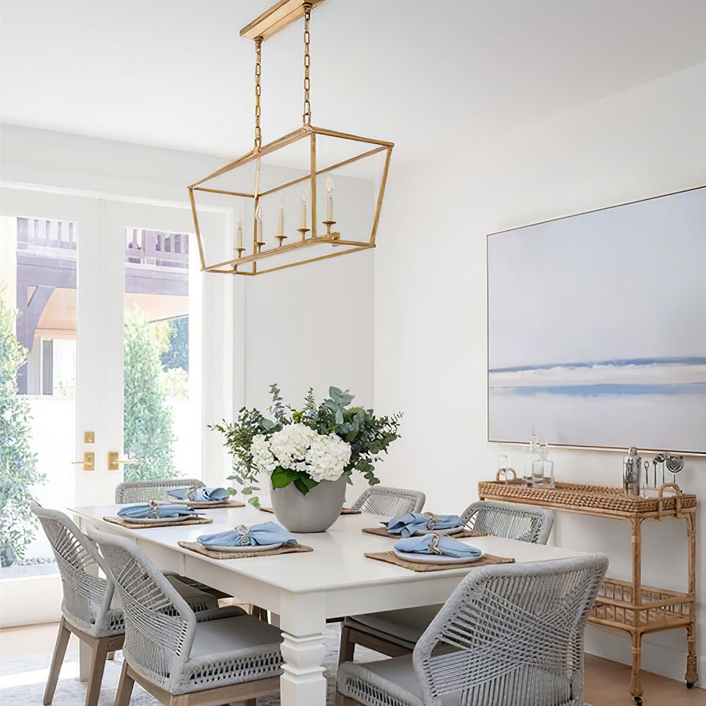 Gold Rectangular Lantern Linear Chandelier - Cueteks