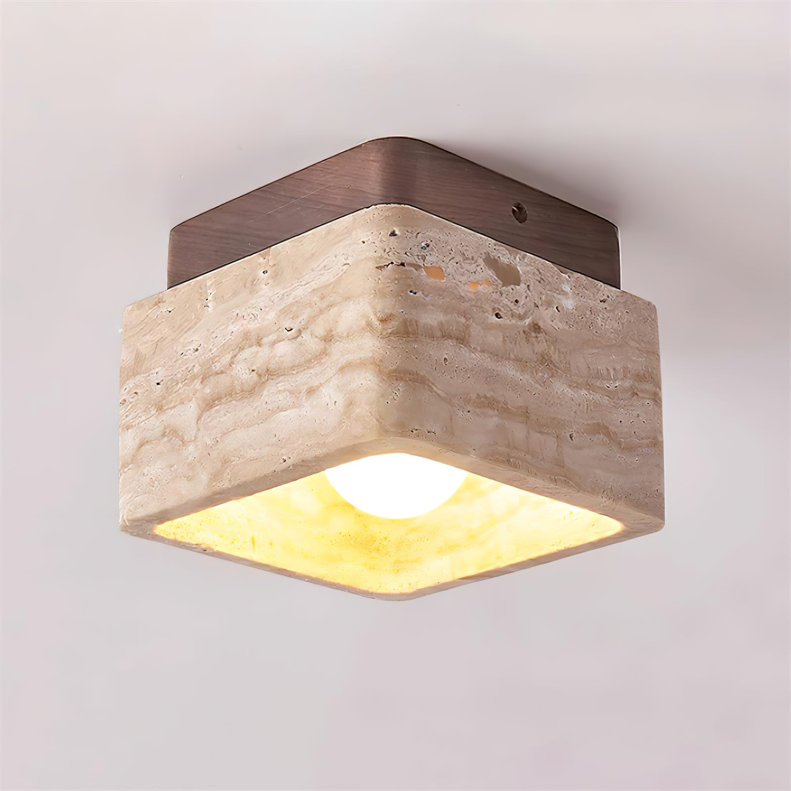 Square Travertine Flush Mount Ceiling Light - Cueteks