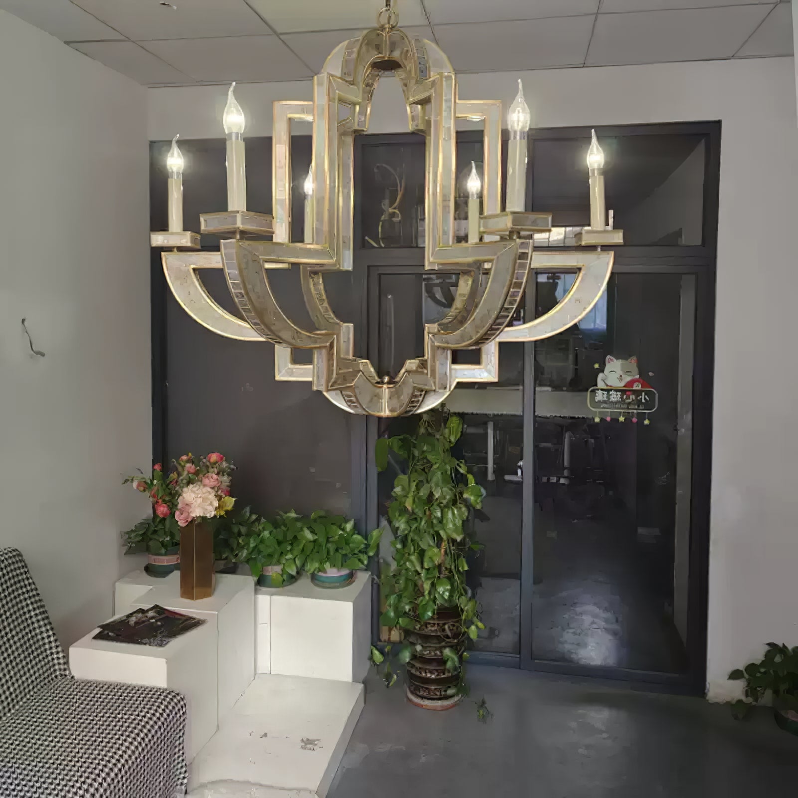 Art Deco Mirrored Candle Chandelier - Cueteks