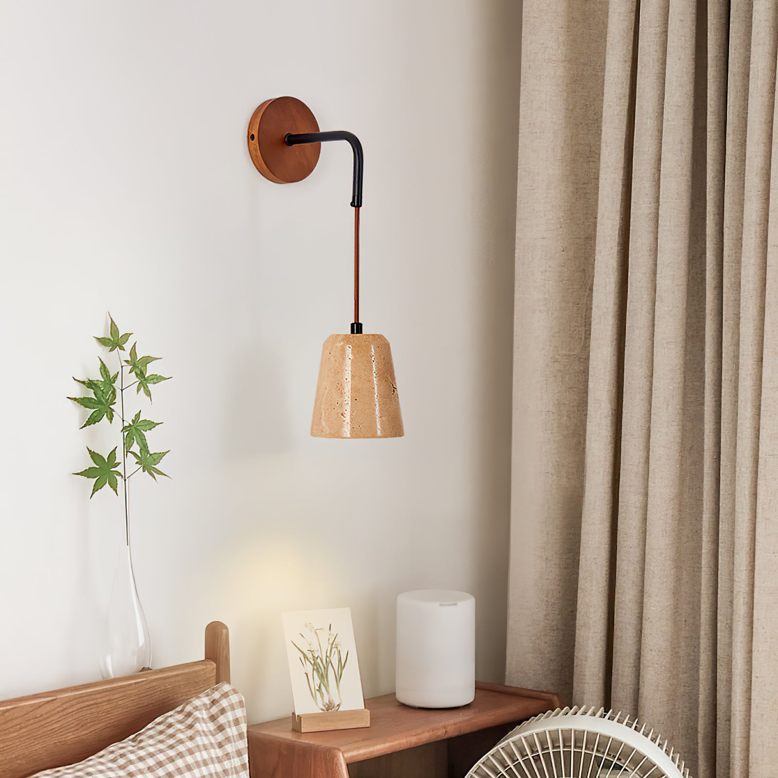 Yellow Travertine Disc Base Wall Lamp - Cueteks