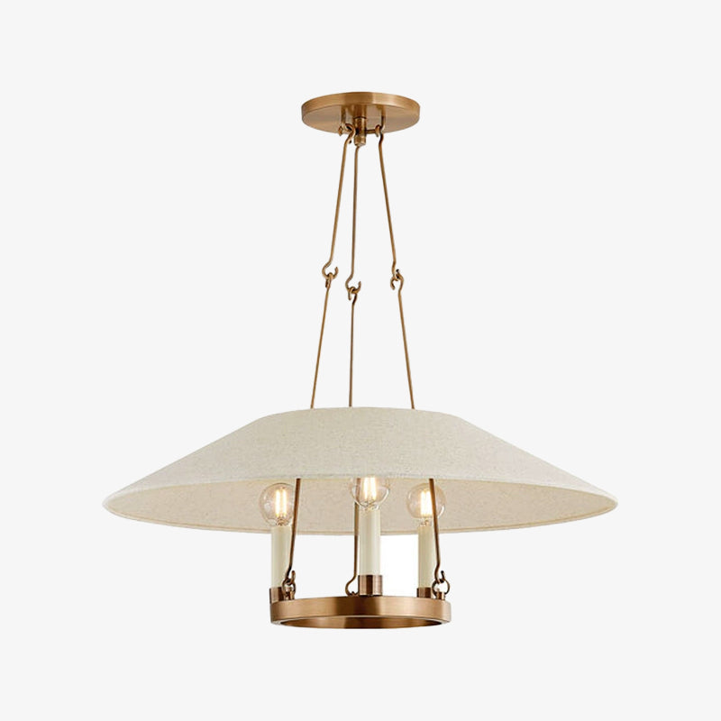 Antique Brass Troy Archive chandelier with pale fabric shade