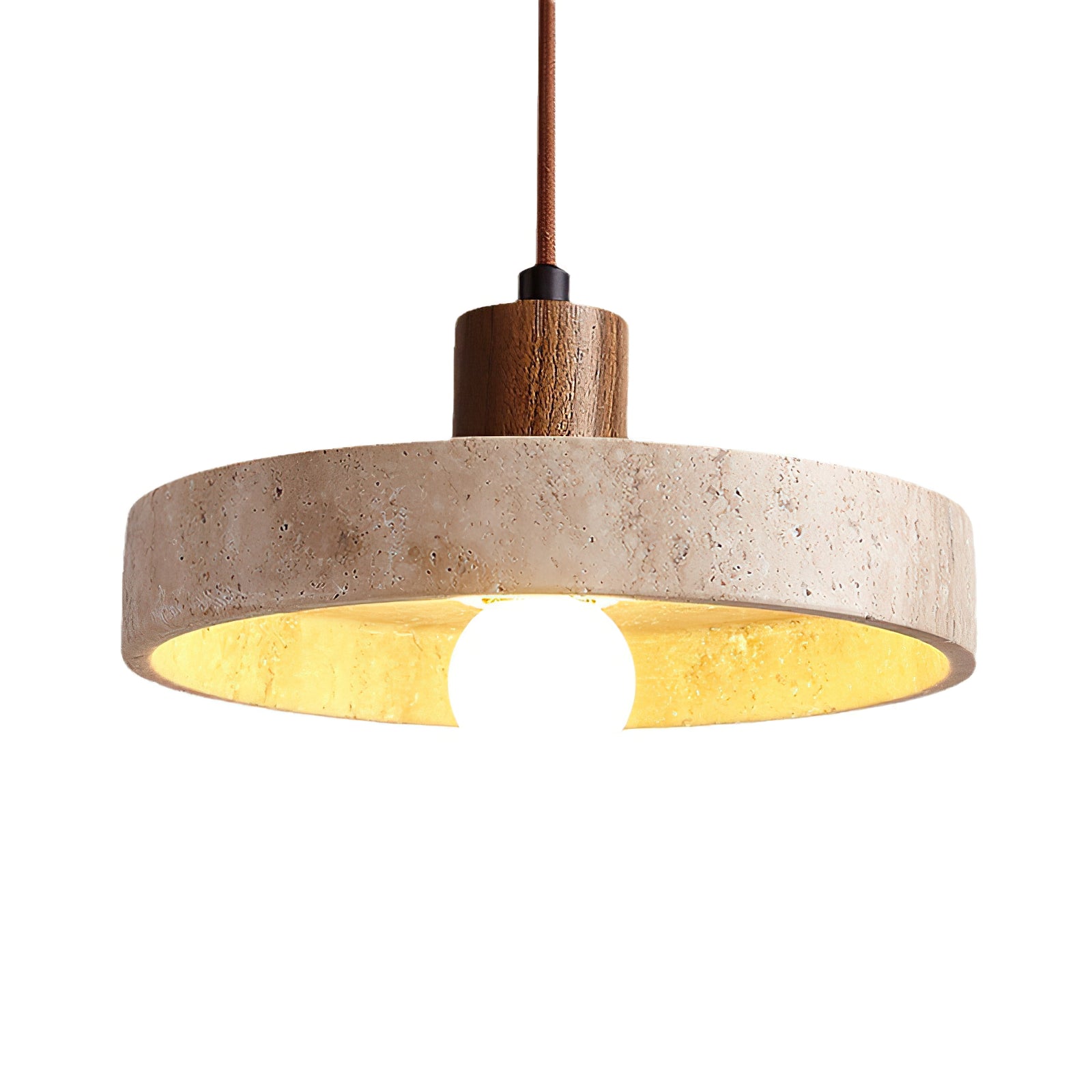 Natural Walnut Wood and Stone Pendant Lamp - Cueteks