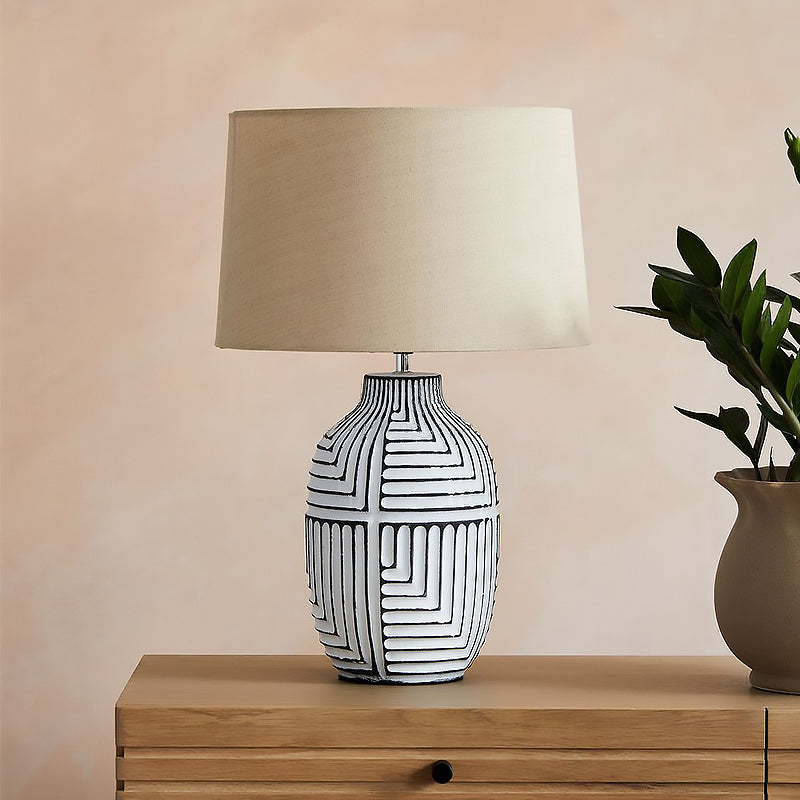 Retro rural woodcarving decorative fabric table lamp - Cueteks