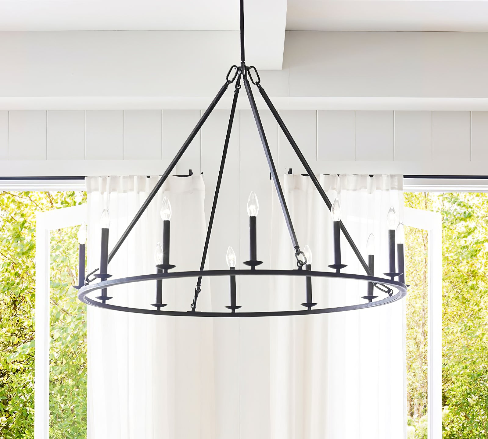 Black Round Farmhouse Candle Chandelier - Cueteks