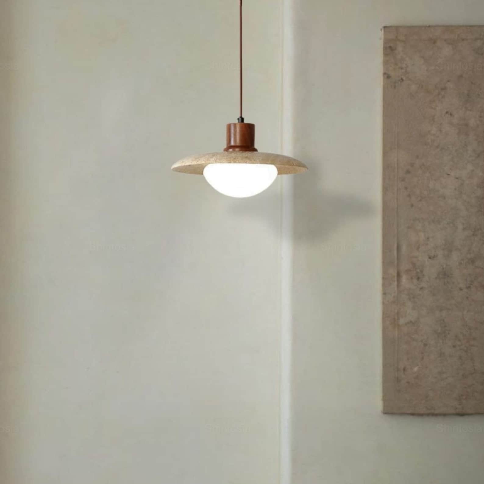Japanese Modern Travertine Hanging Light - Cueteks
