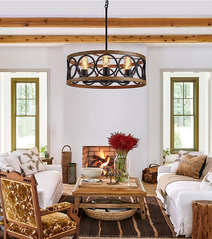 Franklin Bronze Vintage Wood Drum Chandelier - Cueteks