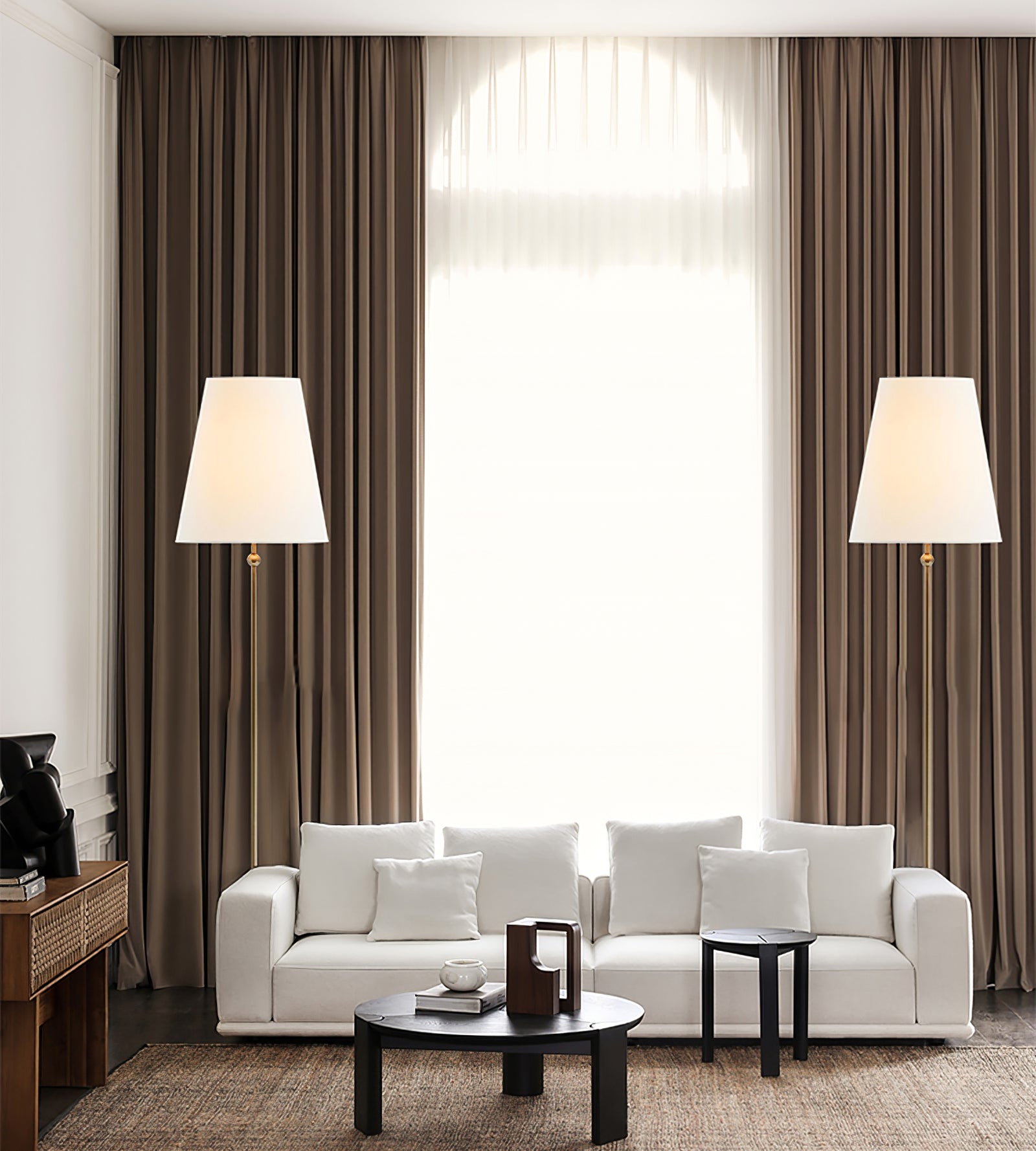 Minimalist Brass Floor Lamp with Fabric Shade - Cueteks
