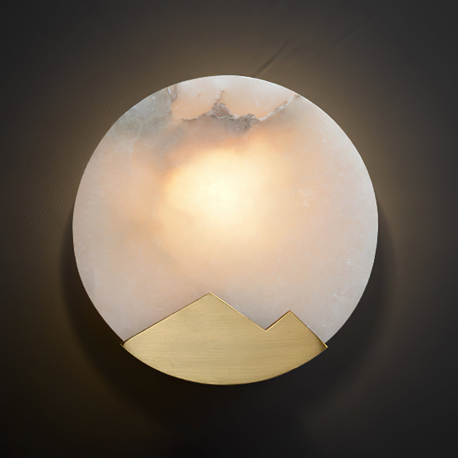 Brass and Alabaster Round Wall Light - Cueteks