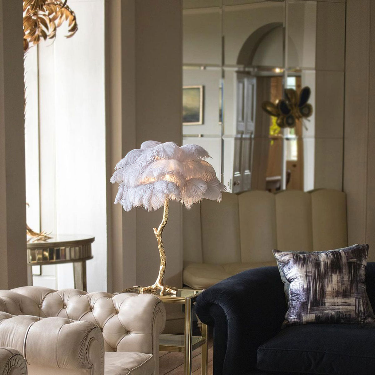 Colorful Ostrich Feather Table Lamp - Cueteks