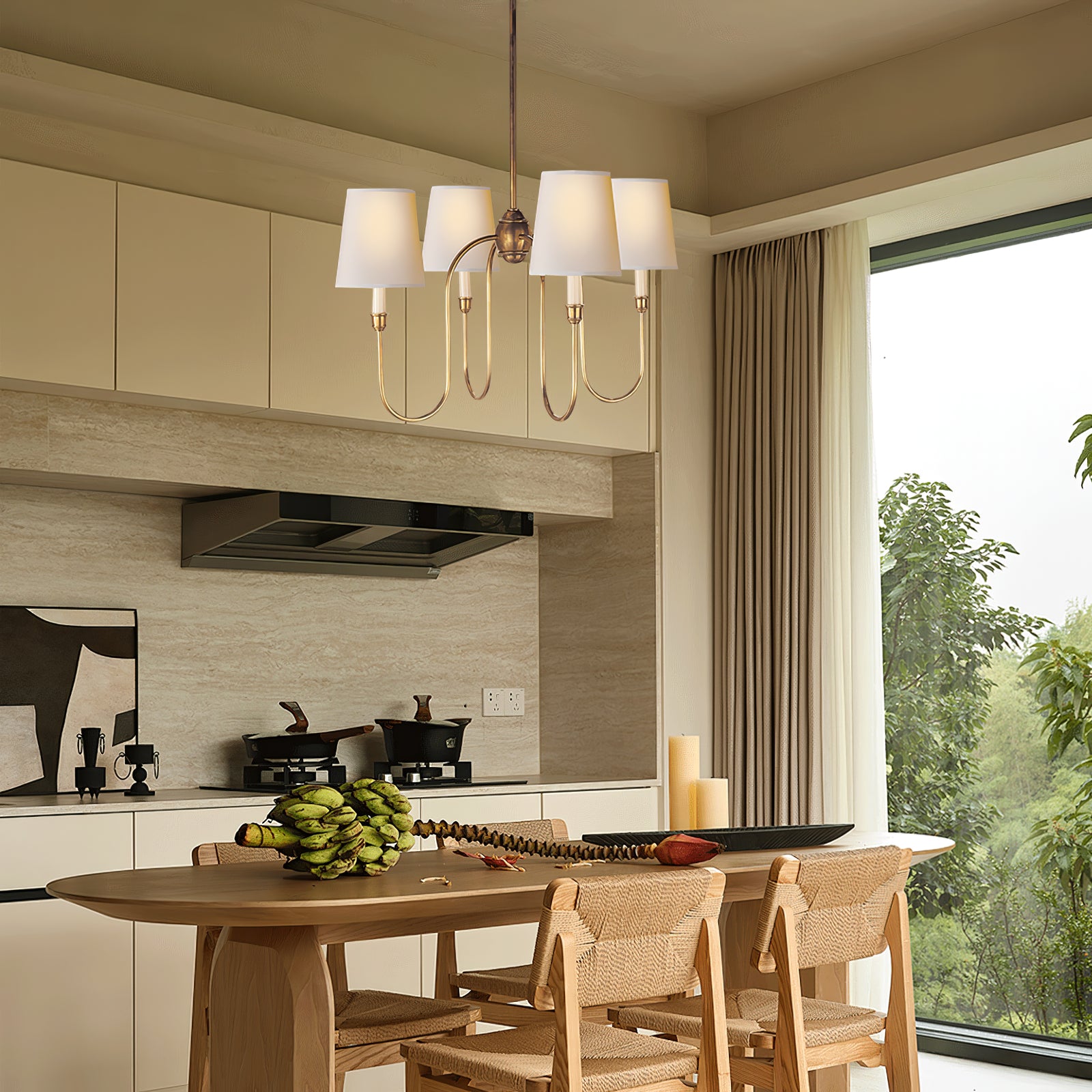 Classic 4-Light Brass Chandelier with Shades - Cueteks
