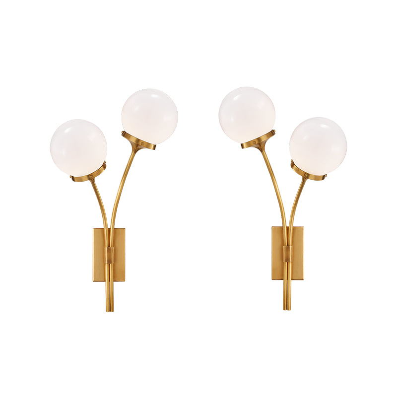 Antique Brass White Glass left-and-right sconce set