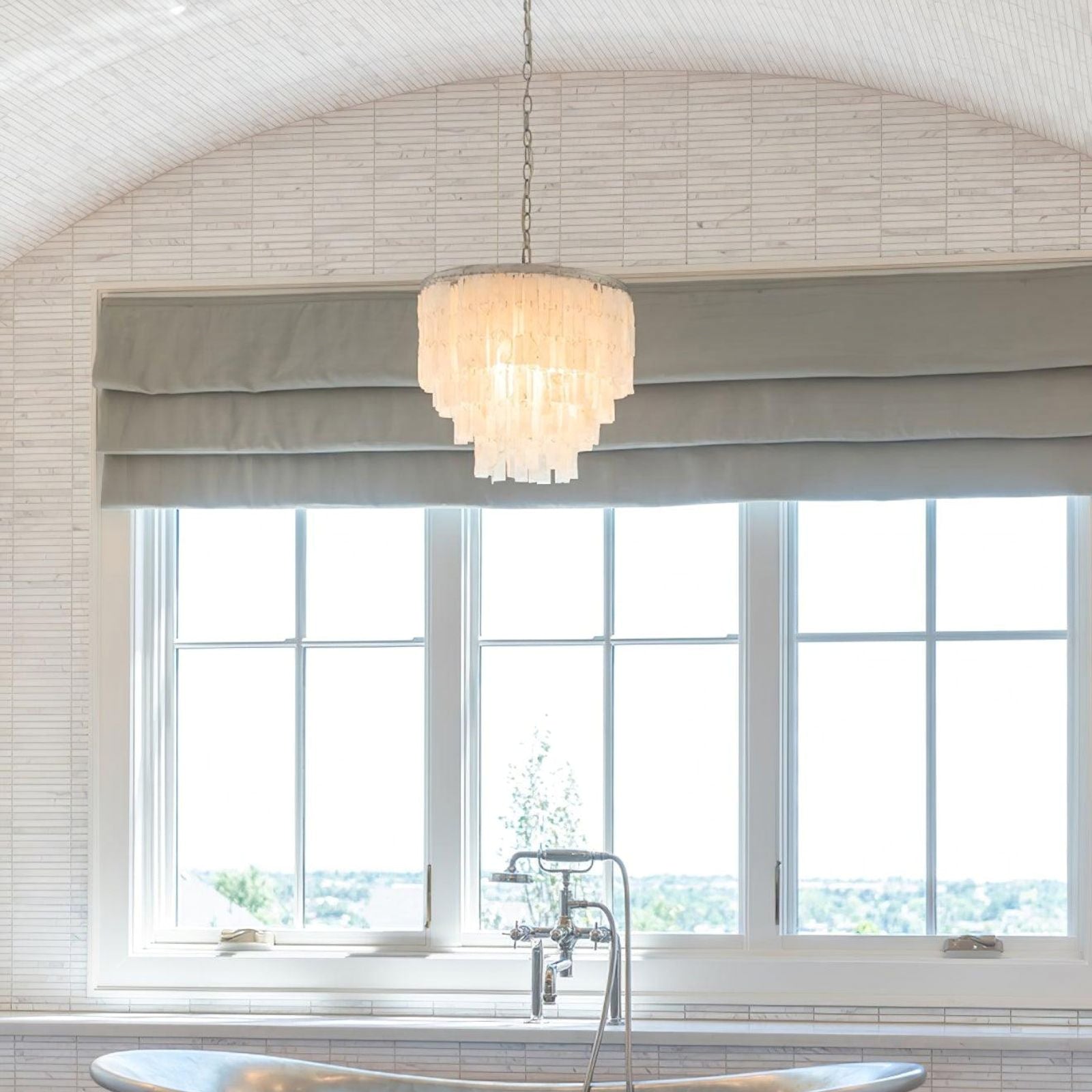 Tiered Capiz Skye Chandelier - Cueteks