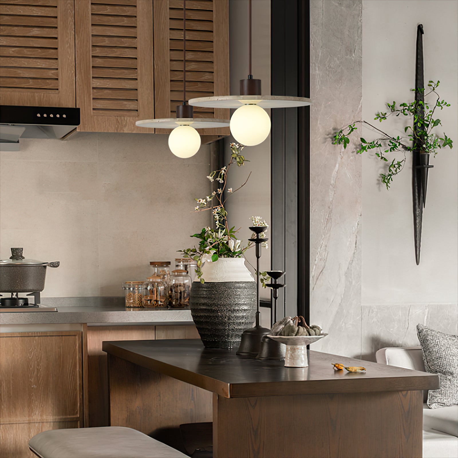 Zen Travertine Disc Pendant Light - Cueteks