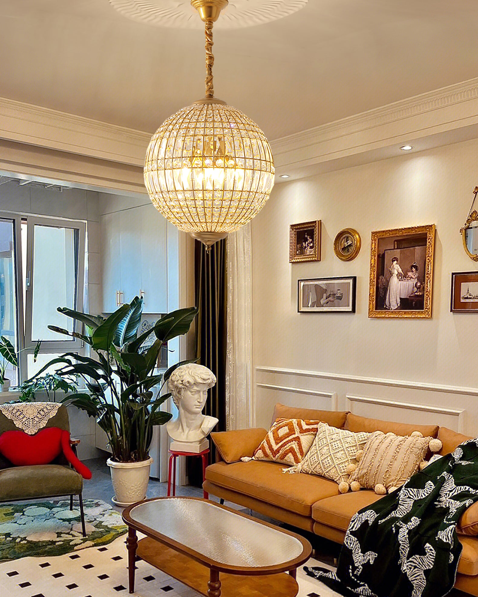 Vintage style crystal ball Pendant Light - Cueteks