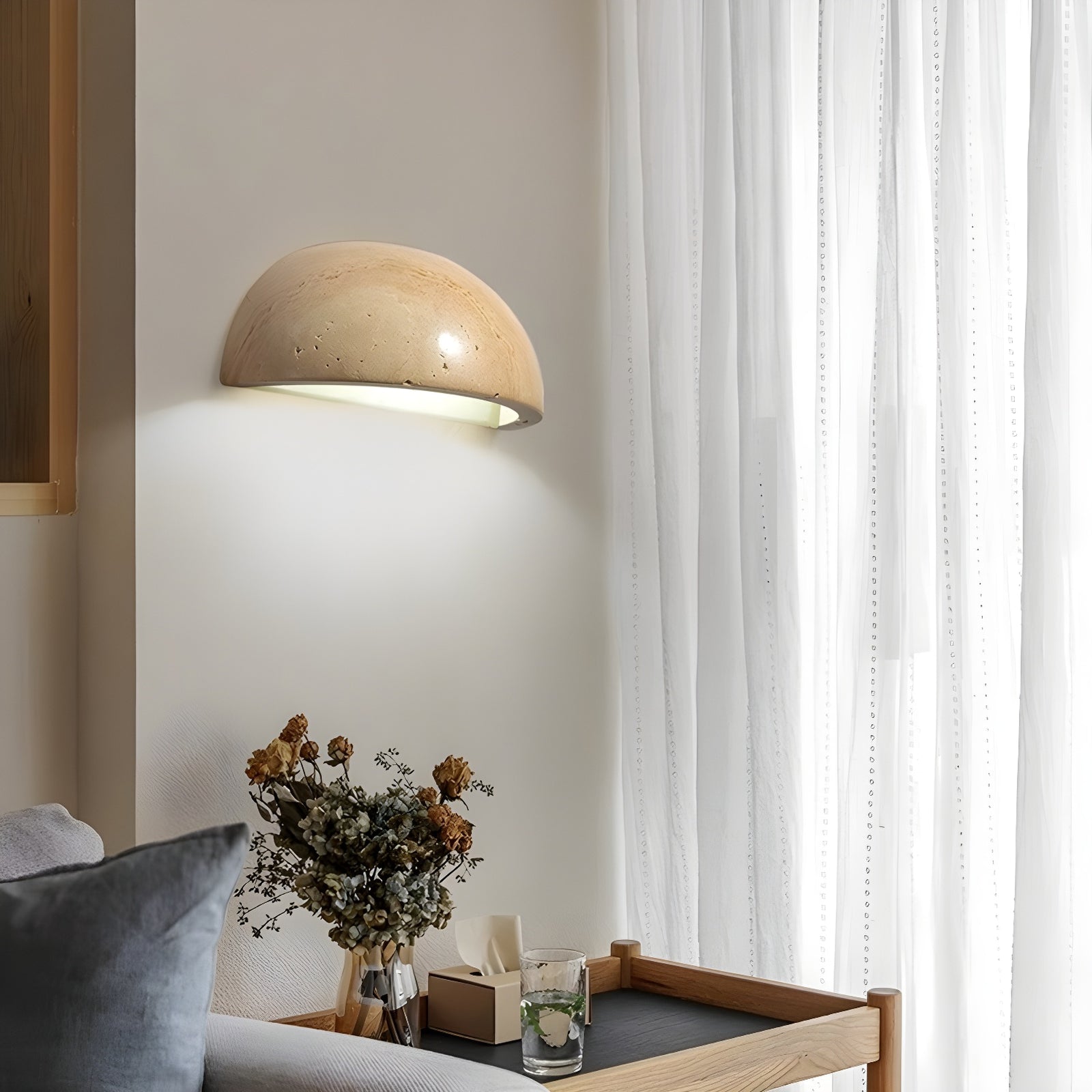 Mid-Century Semi-Circle Stone Wall Lamp - Cueteks