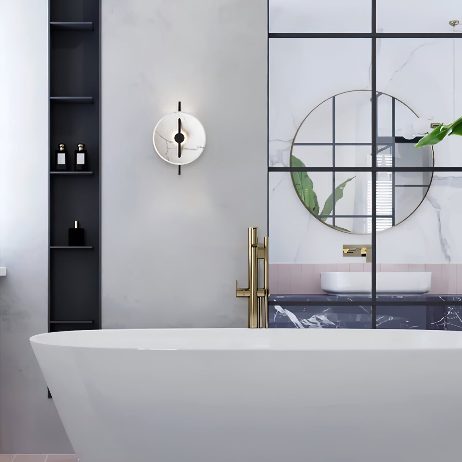 Contemporary Resin Round Marble Wall Light - Cueteks