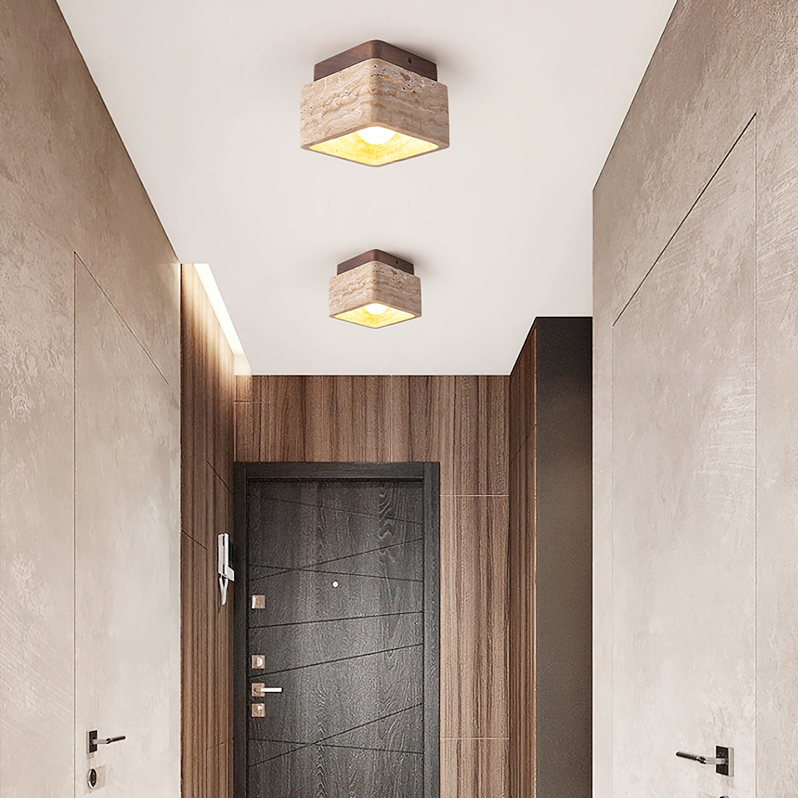 Square Travertine Flush Mount Ceiling Light - Cueteks