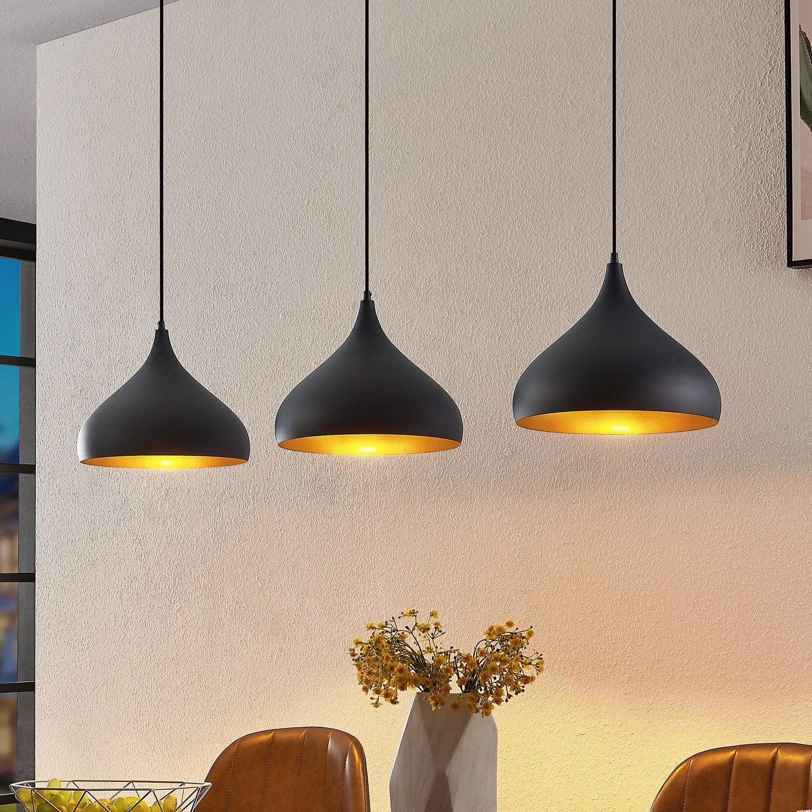 Modern Black and Gold Teardrop Pendant Lamp - Cueteks