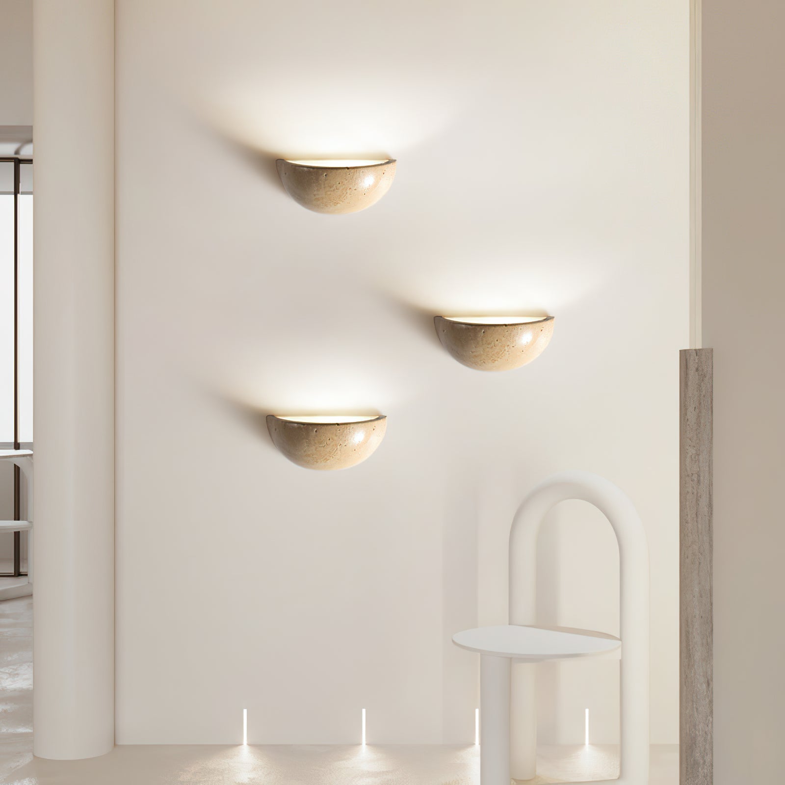 Mid-Century Semi-Circle Stone Wall Lamp - Cueteks
