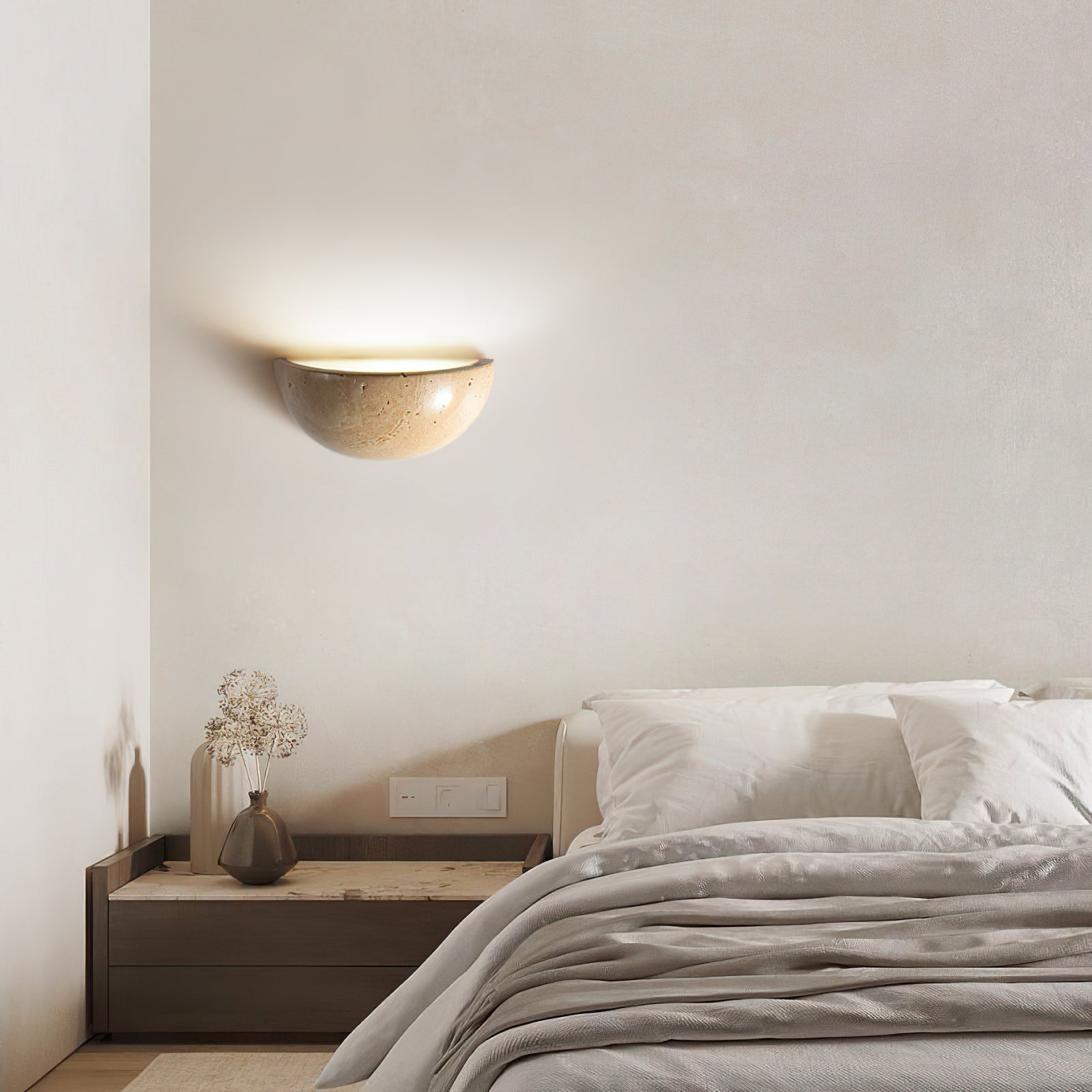 Mid-Century Semi-Circle Stone Wall Lamp - Cueteks