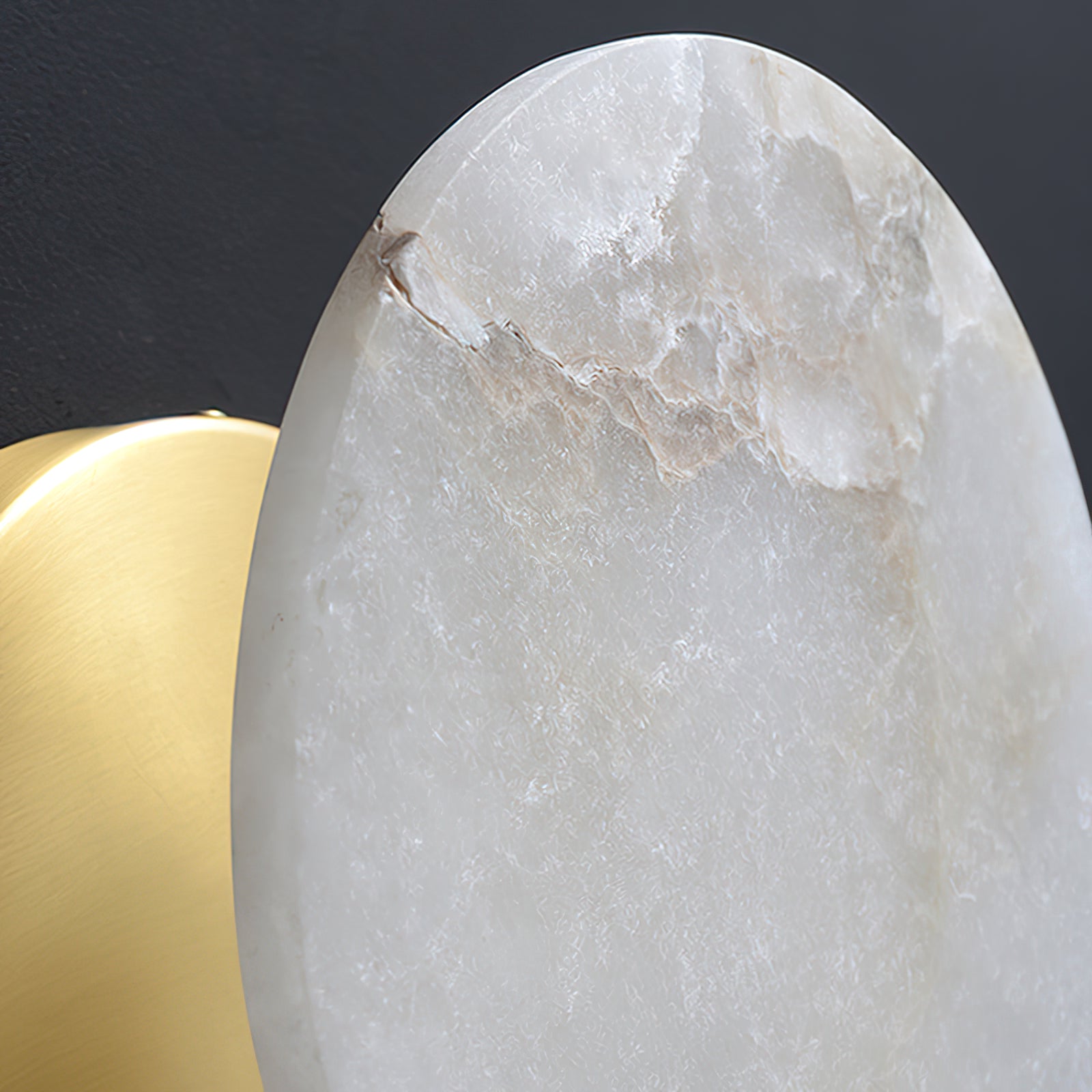 Brass and Alabaster Round Wall Light - Cueteks