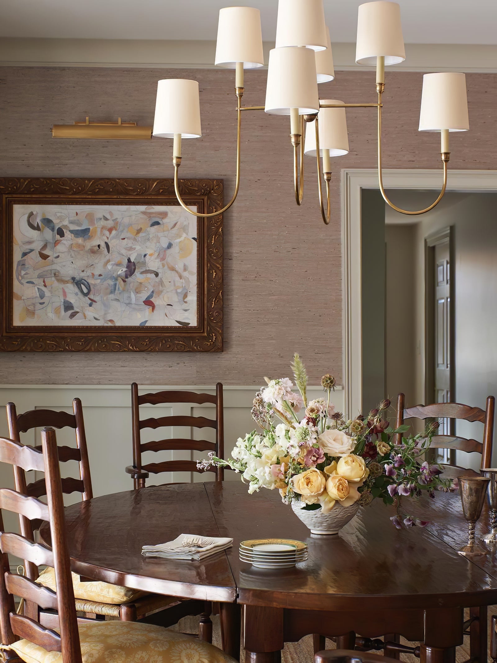Vendome Gold Fabric Shade Chandelier - Cueteks