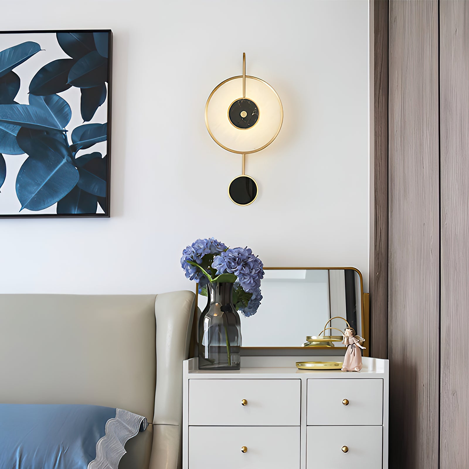 Art Deco Black & White Alabaster Wall Lamp - Cueteks