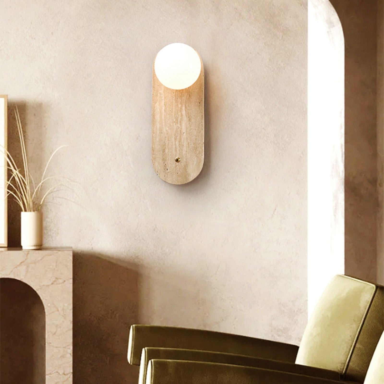 Yellow Oval Travertine Wall Sconce - Cueteks