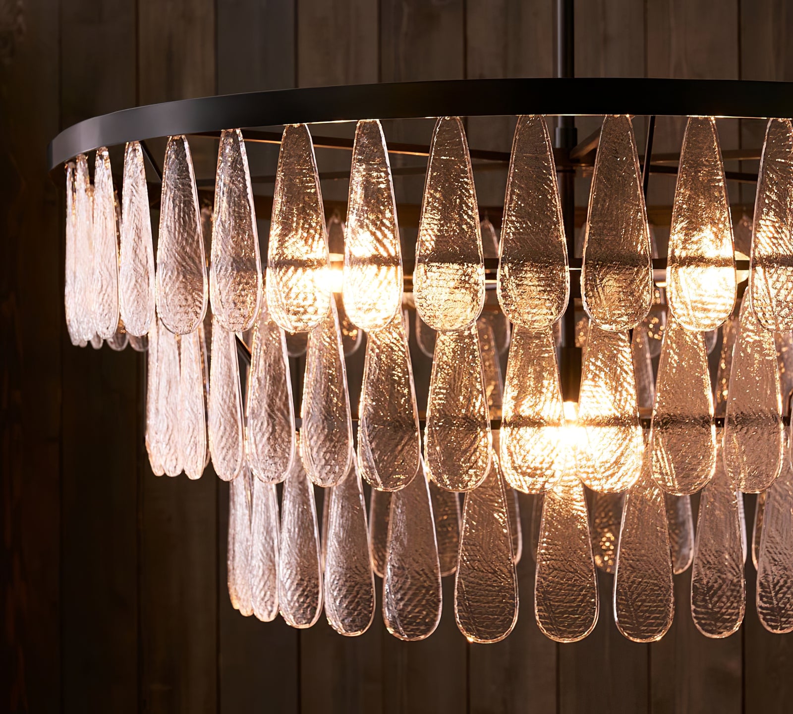 Gold Circular Textured Glass Chandelier - Cueteks