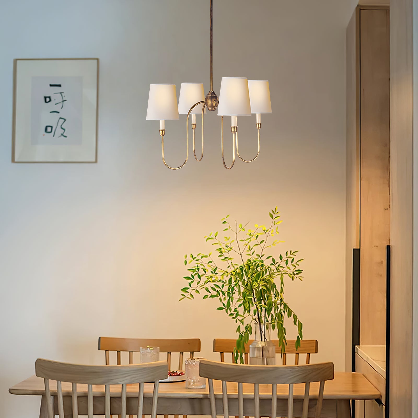 Classic 4-Light Brass Chandelier with Shades - Cueteks