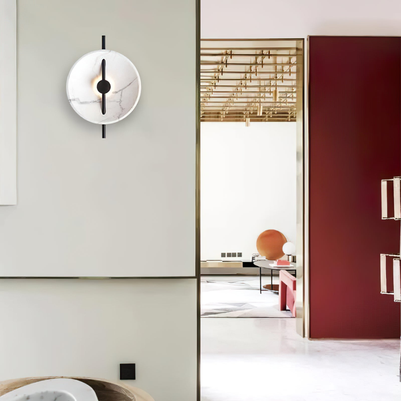 Contemporary Resin Round Marble Wall Light - Cueteks