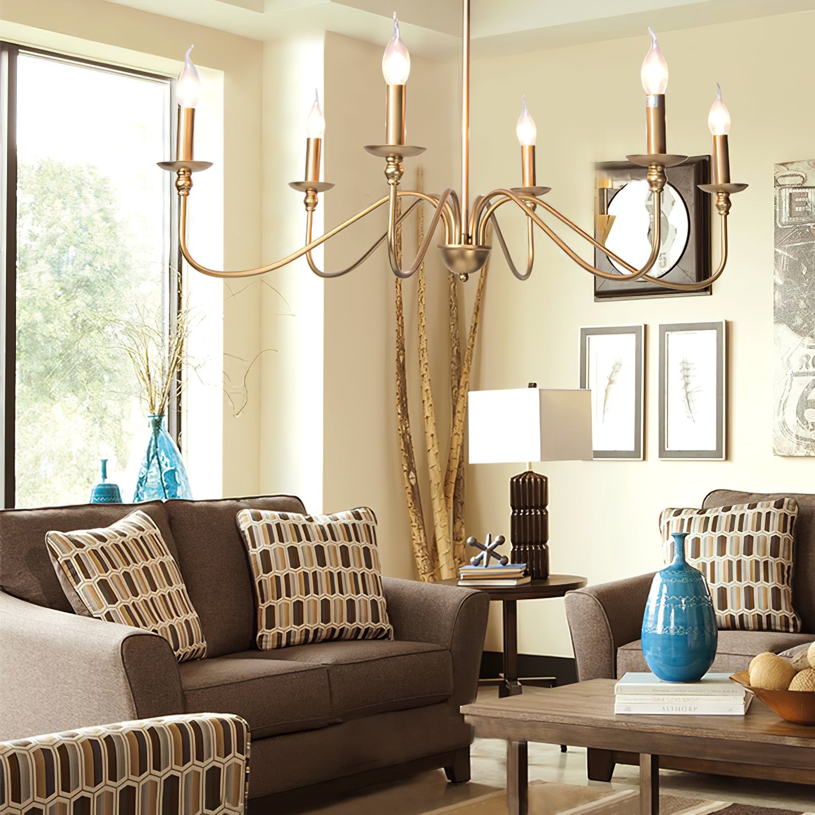 Classic Brass 6-Light Candle Chandelier - Cueteks