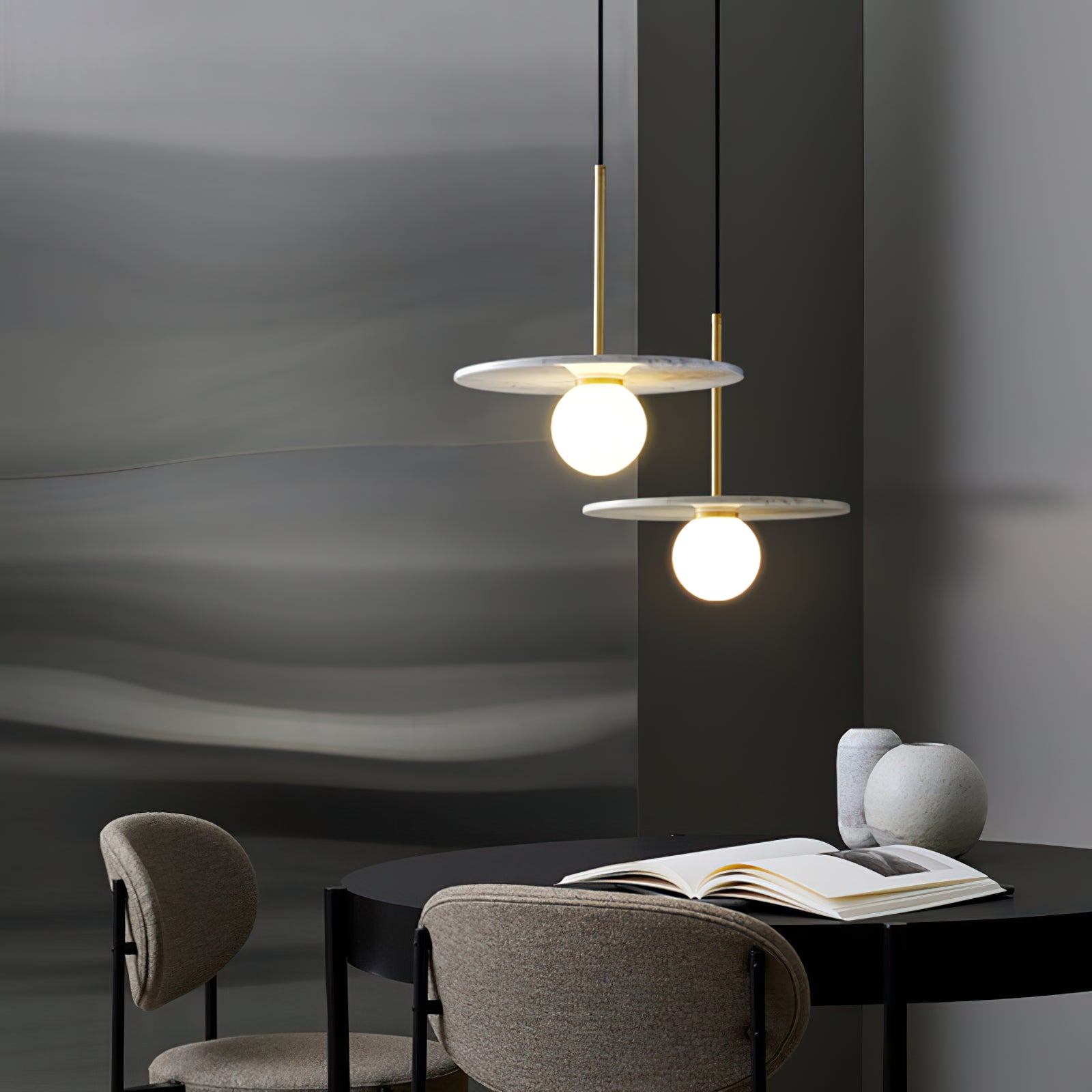 Copper marble round chandelier - Cueteks