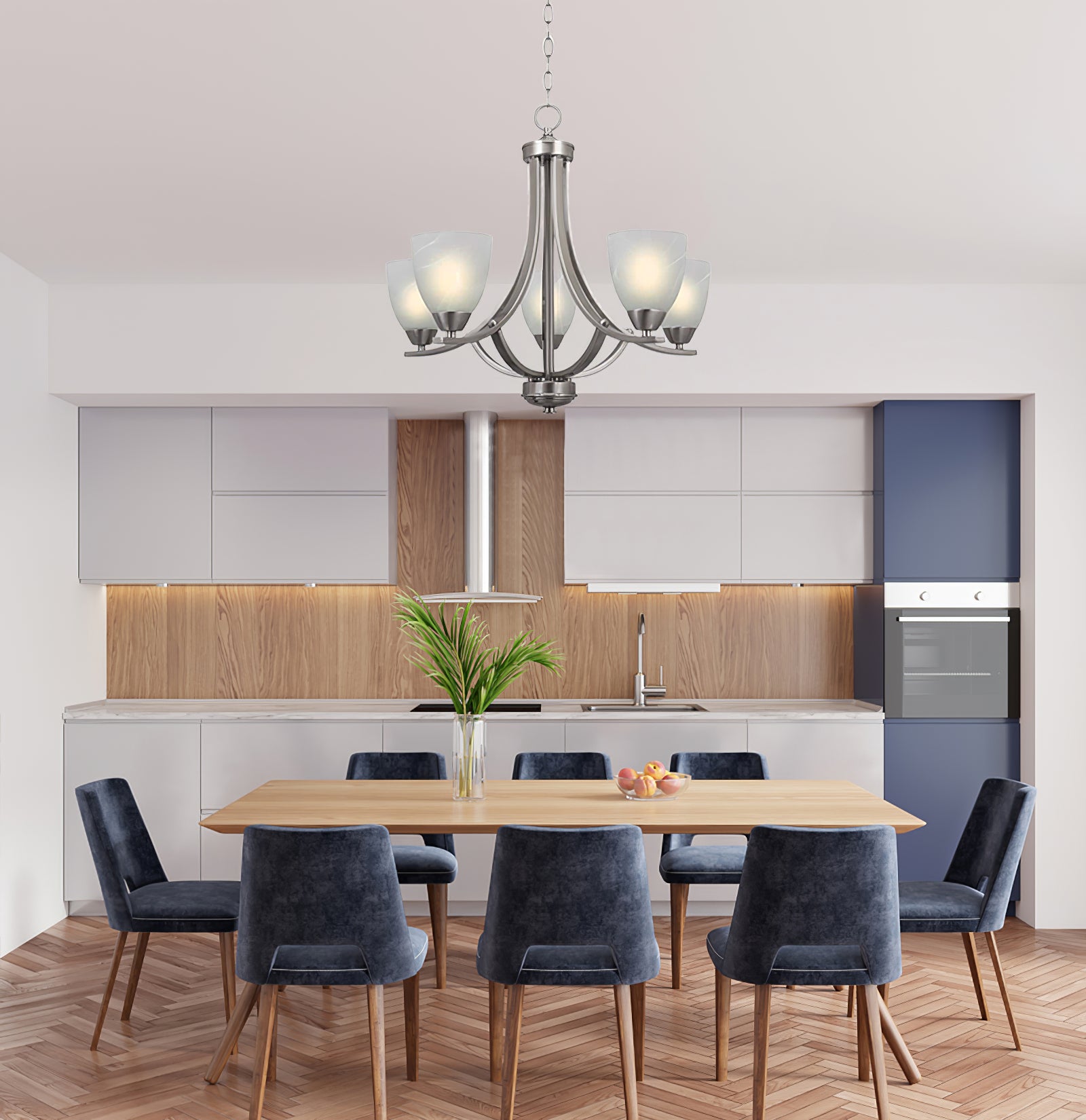 Transitional 5-Light Satin Nickel Chandelier - Cueteks