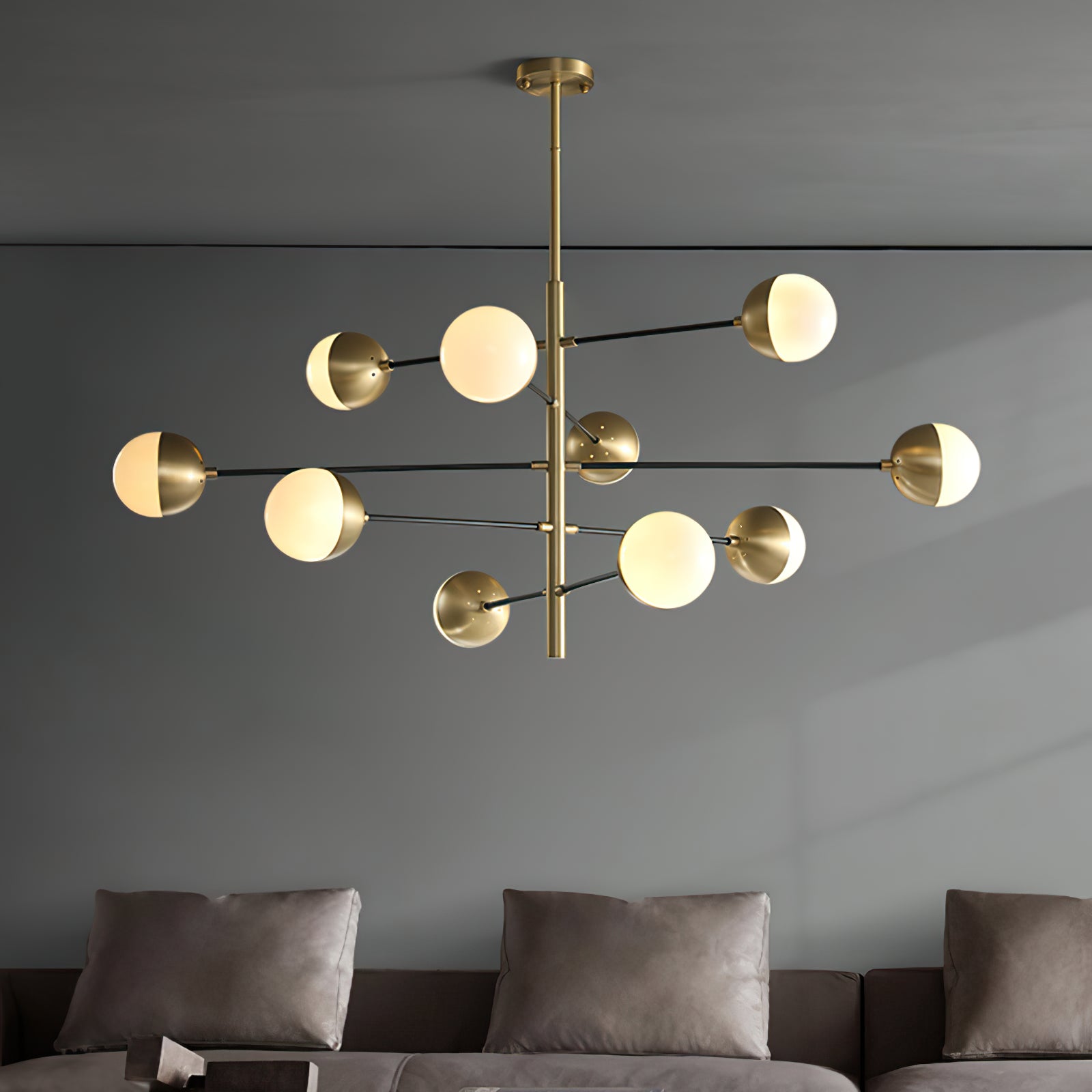 10-Globe Modern Brass Chandelier - Cueteks