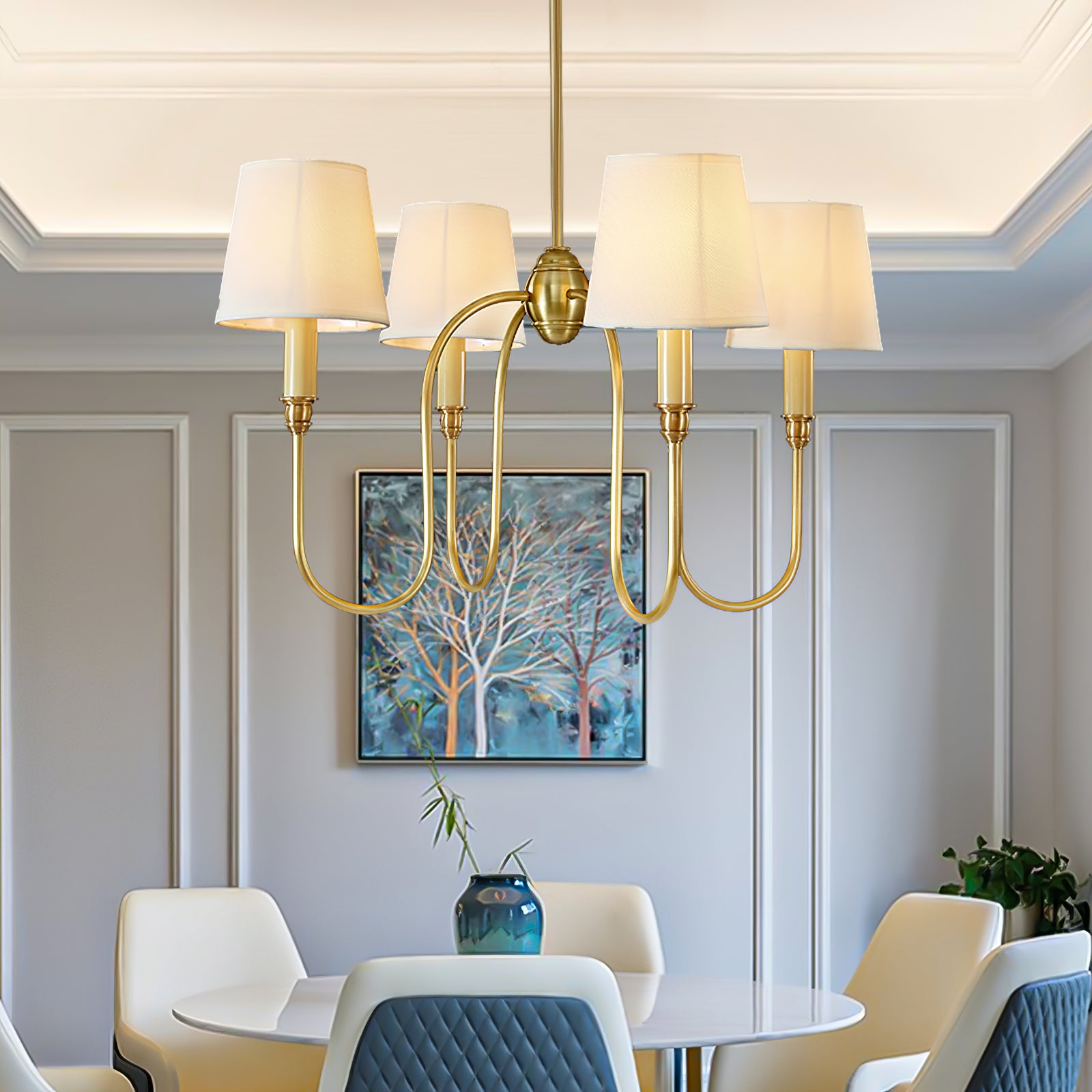 Classic 4-Light Brass Chandelier with Shades - Cueteks