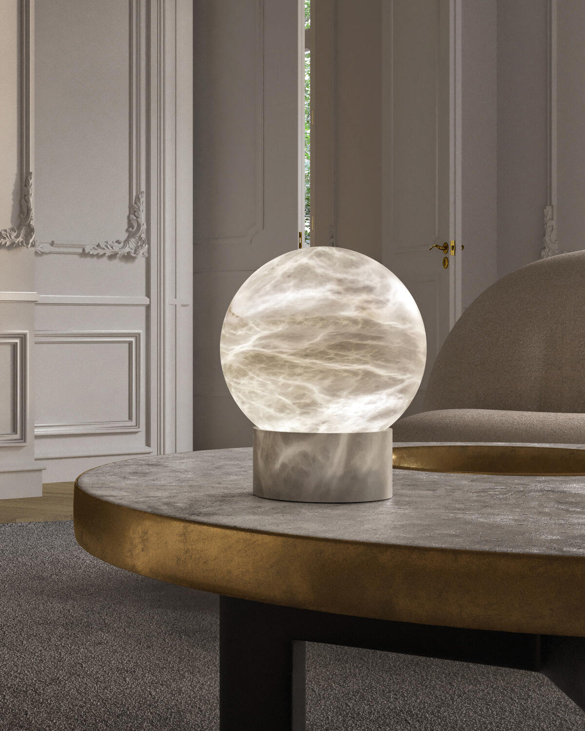 Globe Alabaster Table Lamp - Cueteks