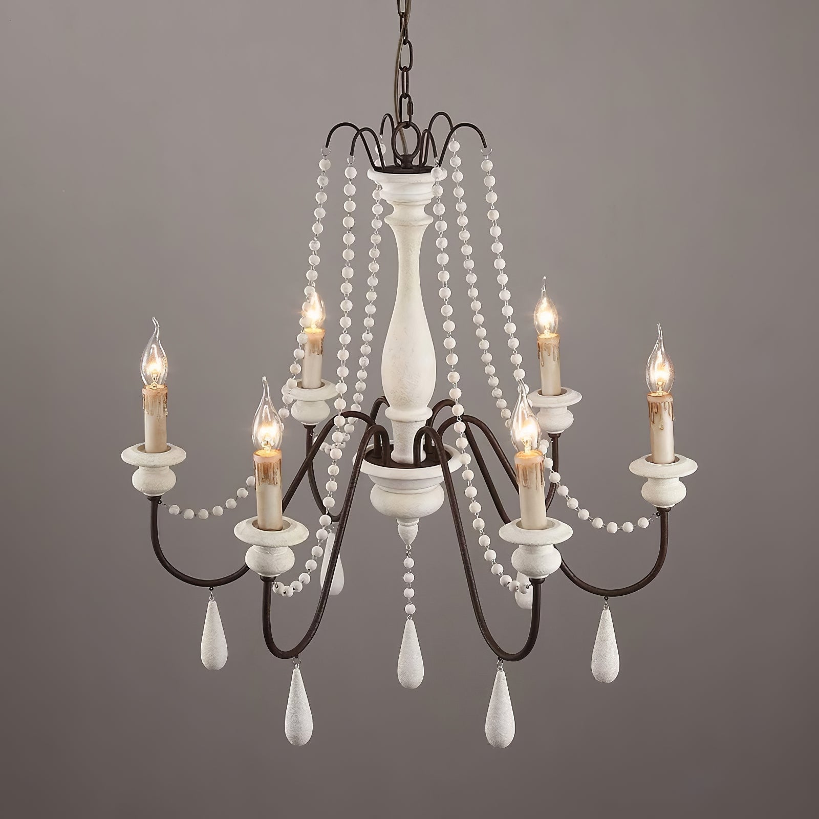 Rustic Beaded Candle Chandelier - Cueteks