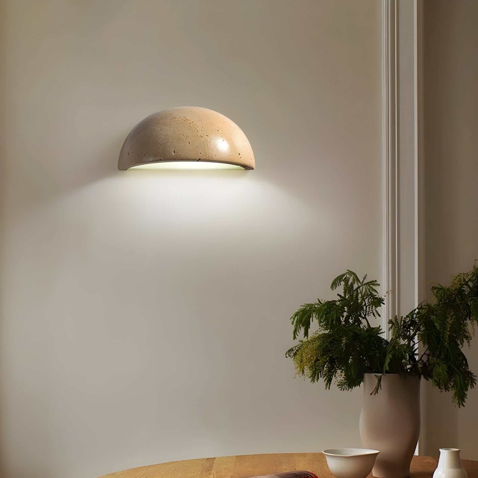Mid-Century Semi-Circle Stone Wall Lamp - Cueteks