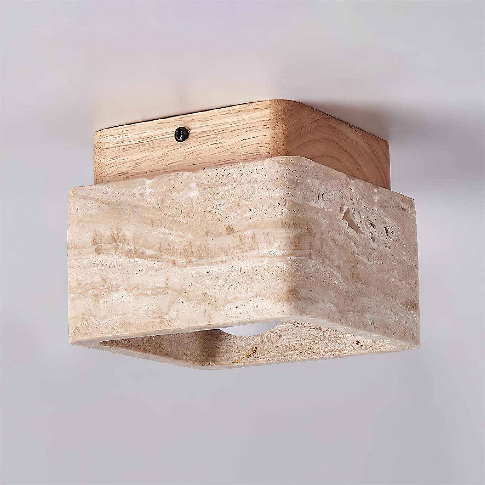 Square Travertine Flush Mount Ceiling Light - Cueteks