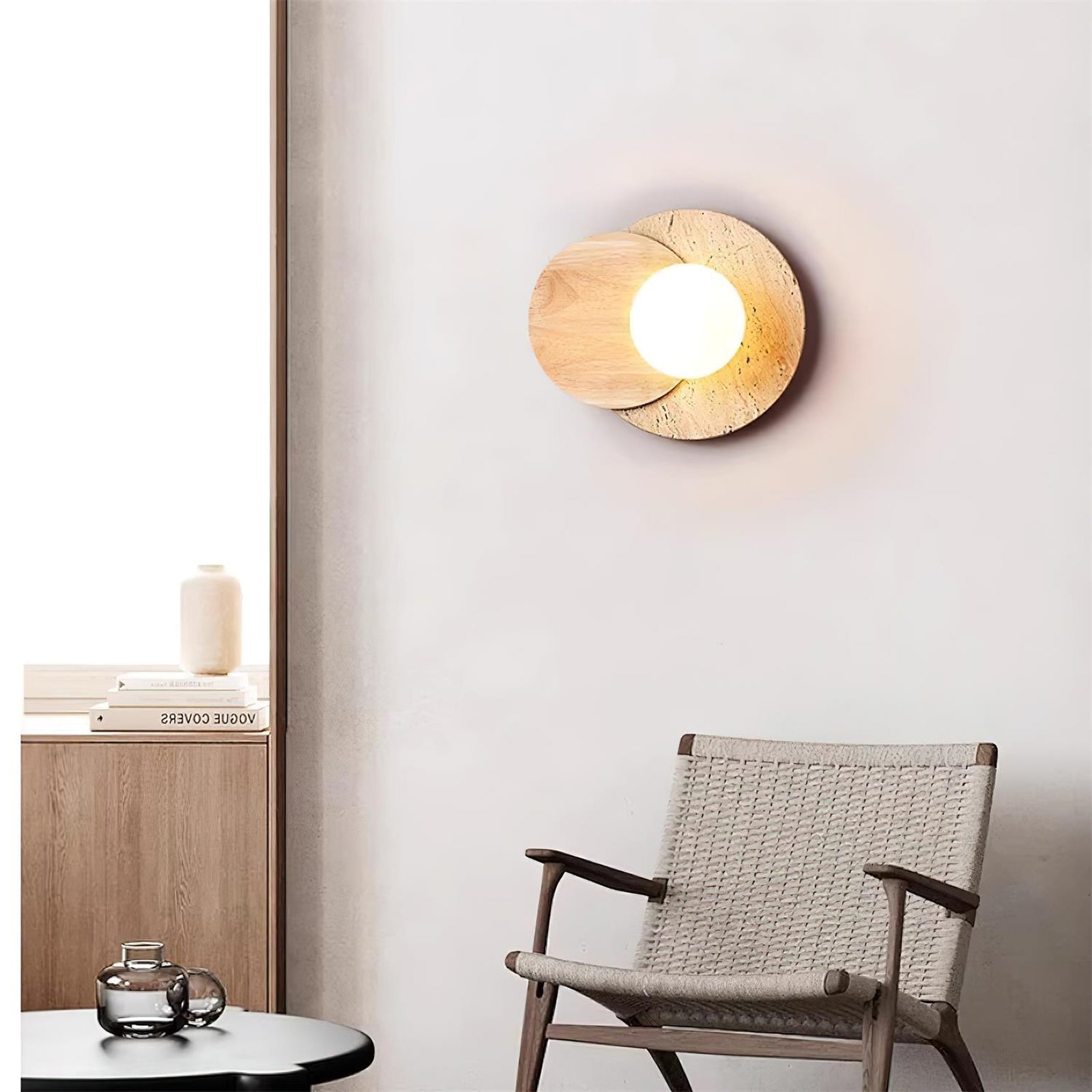 Partial Eclipse Wood & Stone Wall Light - Cueteks