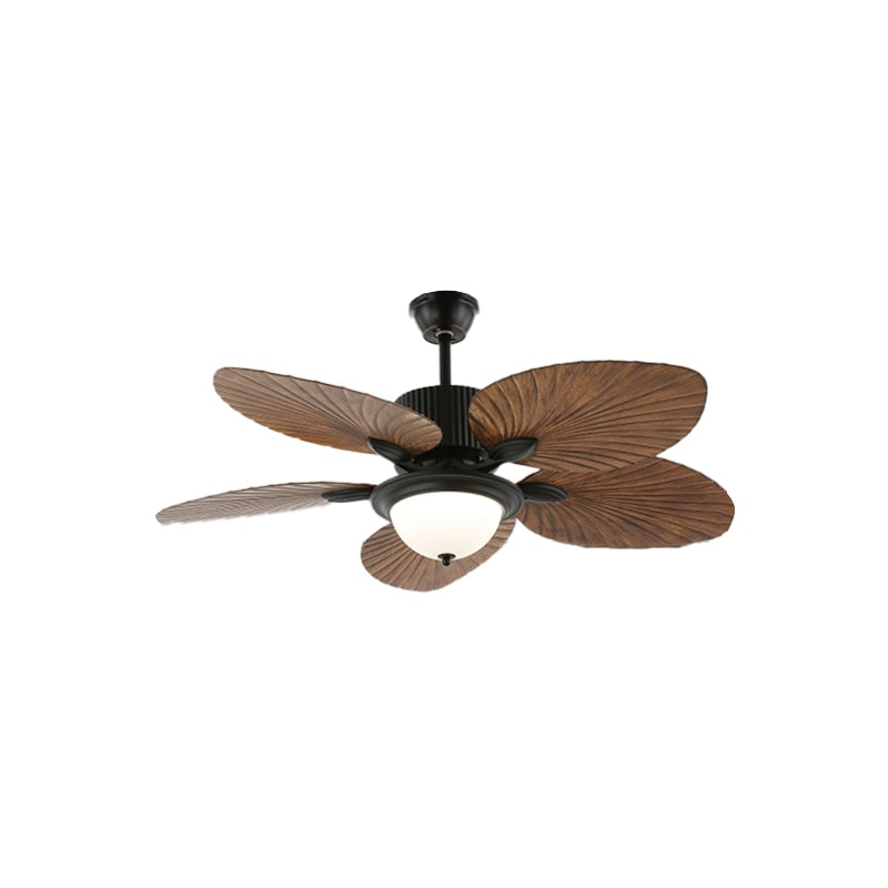 Palm Leaf fan with a single bowl-shaped light cover